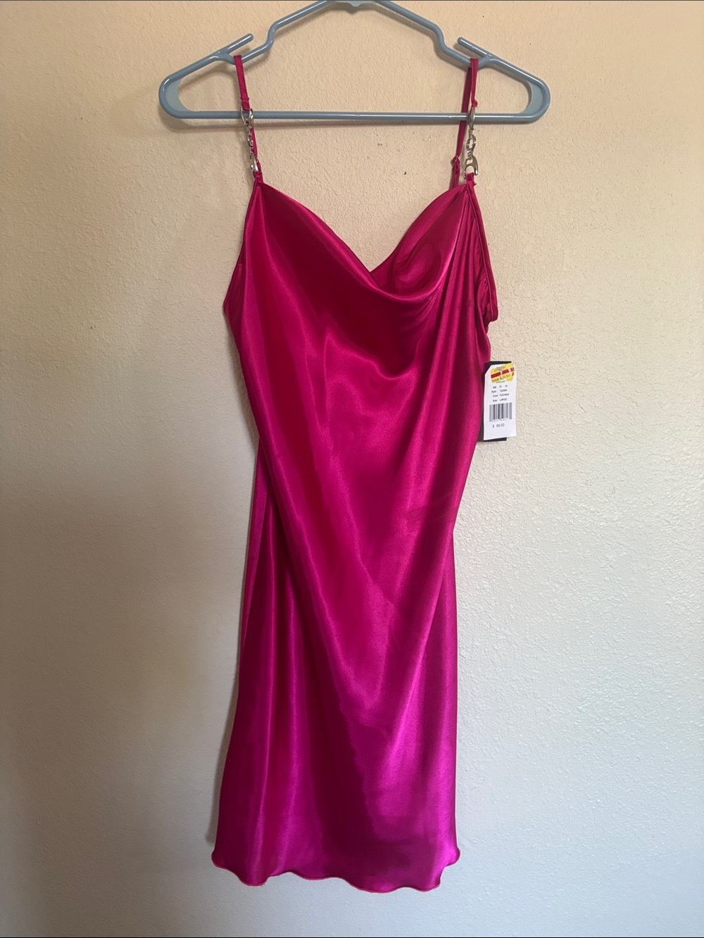 Jump Satin Cowl Mini Dress in Hot Pink